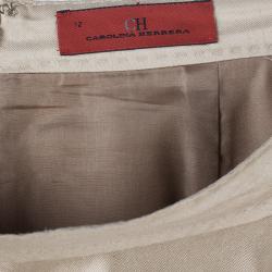 Carolina Herrera Beige Silk Skirt Suit L