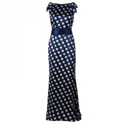 Carolina Herrera Blue Polka-dot Belted Gown M