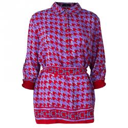 Carolina Herrera Purple Red Houndstooth Printed Top L