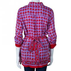 Carolina Herrera Purple Red Houndstooth Printed Top L