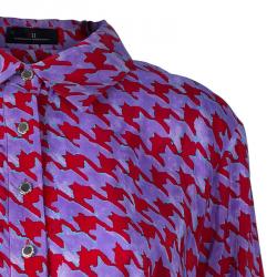 Carolina Herrera Purple Red Houndstooth Printed Top L