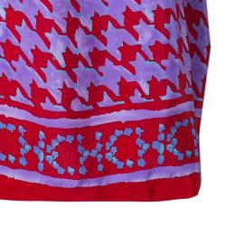 Carolina Herrera Purple Red Houndstooth Printed Top L