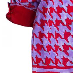 Carolina Herrera Purple Red Houndstooth Printed Top L