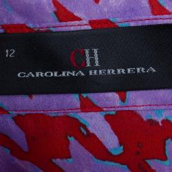 Carolina Herrera Purple Red Houndstooth Printed Top L