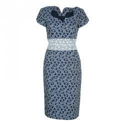 Carolina Herrera Blue and White Jacquard Cap Sleeve Dress M