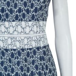 Carolina Herrera Blue and White Jacquard Cap Sleeve Dress M