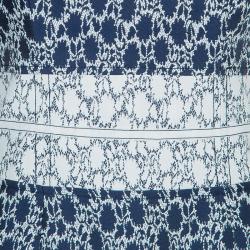 Carolina Herrera Blue and White Jacquard Cap Sleeve Dress M