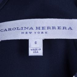 Carolina Herrera Blue and White Jacquard Cap Sleeve Dress M