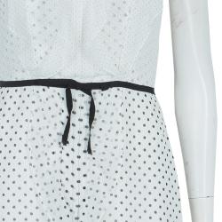 مملوكة مسبقًا Carolina Herrera White Polka Dot Pintucked Ruffle Detail Cap Sleeve Dress M