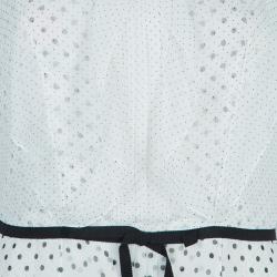 مملوكة مسبقًا Carolina Herrera White Polka Dot Pintucked Ruffle Detail Cap Sleeve Dress M