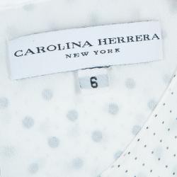 مملوكة مسبقًا Carolina Herrera White Polka Dot Pintucked Ruffle Detail Cap Sleeve Dress M