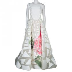 Carolina Herrera Geometric Printed Foam Applique Strapless Wedding Gown S