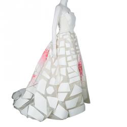Carolina Herrera Geometric Printed Foam Applique Strapless Wedding Gown S