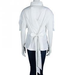 Pre Owned Carolina Herrera White Textured Cotton Cutout Back Detail Short Sleeve Shirt XL