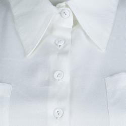 Pre Owned Carolina Herrera White Textured Cotton Cutout Back Detail Short Sleeve Shirt XL