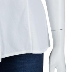 Pre Owned Carolina Herrera White Textured Cotton Cutout Back Detail Short Sleeve Shirt XL