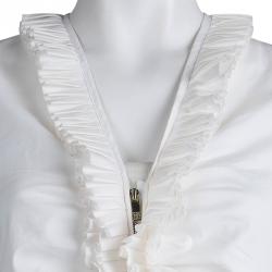 Pre Owned Carolina Herrera White Ruffle Detail Long Sleeve Top L
