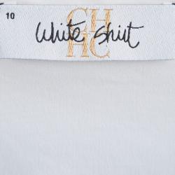 Pre Owned Carolina Herrera White Ruffle Detail Long Sleeve Top L