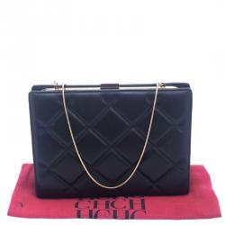 Pre Owned Carolina Herrera Black Leather Chain Clutch