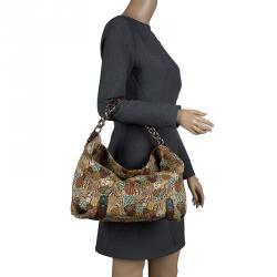 Pre Owned Carolina Herrera Multicolor Signature Print Fabric Hobo