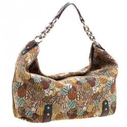 Pre Owned Carolina Herrera Multicolor Signature Print Fabric Hobo