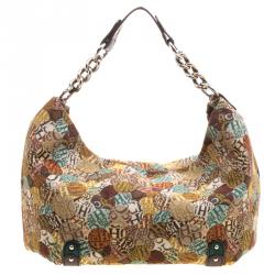 Pre Owned Carolina Herrera Multicolor Signature Print Fabric Hobo