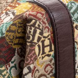Pre Owned Carolina Herrera Multicolor Signature Print Fabric Hobo