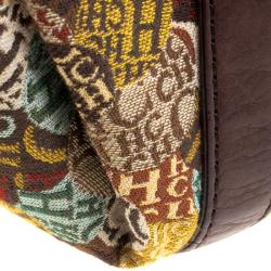 Pre Owned Carolina Herrera Multicolor Signature Print Fabric Hobo