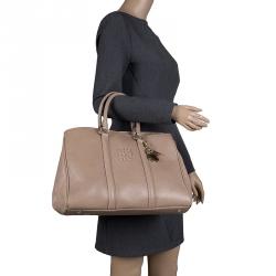 Pre Owned حقيبة يد كارولينا هيريرا ماتيو جلد بنية فاتحة