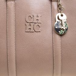 Pre Owned حقيبة يد كارولينا هيريرا ماتيو جلد بنية فاتحة