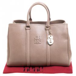 Pre Owned حقيبة يد كارولينا هيريرا ماتيو جلد بنية فاتحة