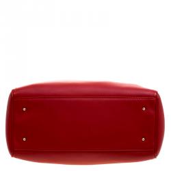 Pre Owned Carolina Herrera Red Leather Charm Shopping Tote