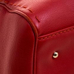 Pre Owned Carolina Herrera Red Leather Charm Shopping Tote