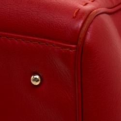 Pre Owned Carolina Herrera Red Leather Charm Shopping Tote