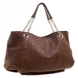 Pre Owned Carolina Herrera Brown Monogram Embossed Leather Dahlia Hobo