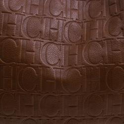 Pre Owned Carolina Herrera Brown Monogram Embossed Leather Dahlia Hobo