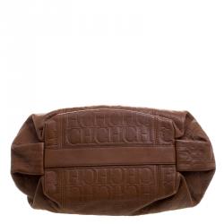 Pre Owned Carolina Herrera Brown Monogram Embossed Leather Dahlia Hobo