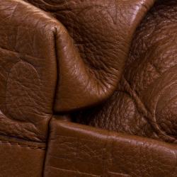 Pre Owned Carolina Herrera Brown Monogram Embossed Leather Dahlia Hobo