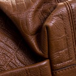 Pre Owned Carolina Herrera Brown Monogram Embossed Leather Dahlia Hobo