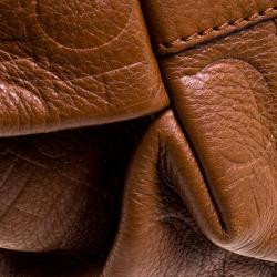 Pre Owned Carolina Herrera Brown Monogram Embossed Leather Dahlia Hobo