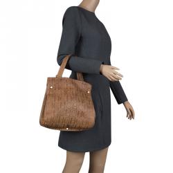 Pre Owned Carolina Herrera Brown Monogram Leather Tote