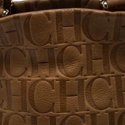 Pre Owned Carolina Herrera Brown Monogram Leather Tote