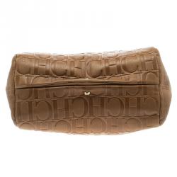 Pre Owned Carolina Herrera Brown Monogram Leather Tote