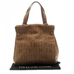 Pre Owned Carolina Herrera Brown Monogram Leather Tote