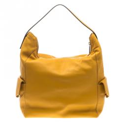 Pre Owned Carolina Herrera Yellow Leather Hobo