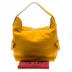 Pre Owned Carolina Herrera Yellow Leather Hobo