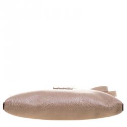 Pre Owned Carolina Herrera Dark Beige Leather Logo CH Crossbody Bag