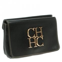 Pre Owned Carolina Herrera Black Leather Clutch