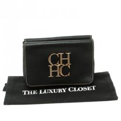 Pre Owned Carolina Herrera Black Leather Clutch