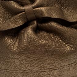 Pre Owned Carolina Herrera Gold Embossed Leather Bow Bucket Shoulder Bag